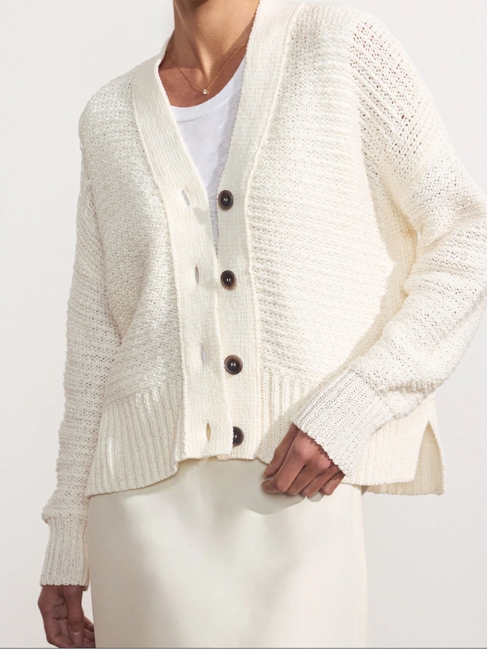 Brochu Walker Sia Ivory Chunky Knit Button-Front Cardigan Sweater